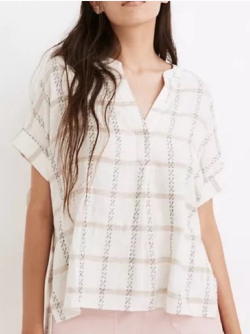Madewell Women's Lakeline Popover Shirt Windowpane Jacquard - size S